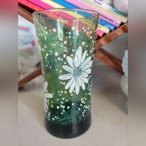 Daisy Print Heavy Bottom Drinking Glass